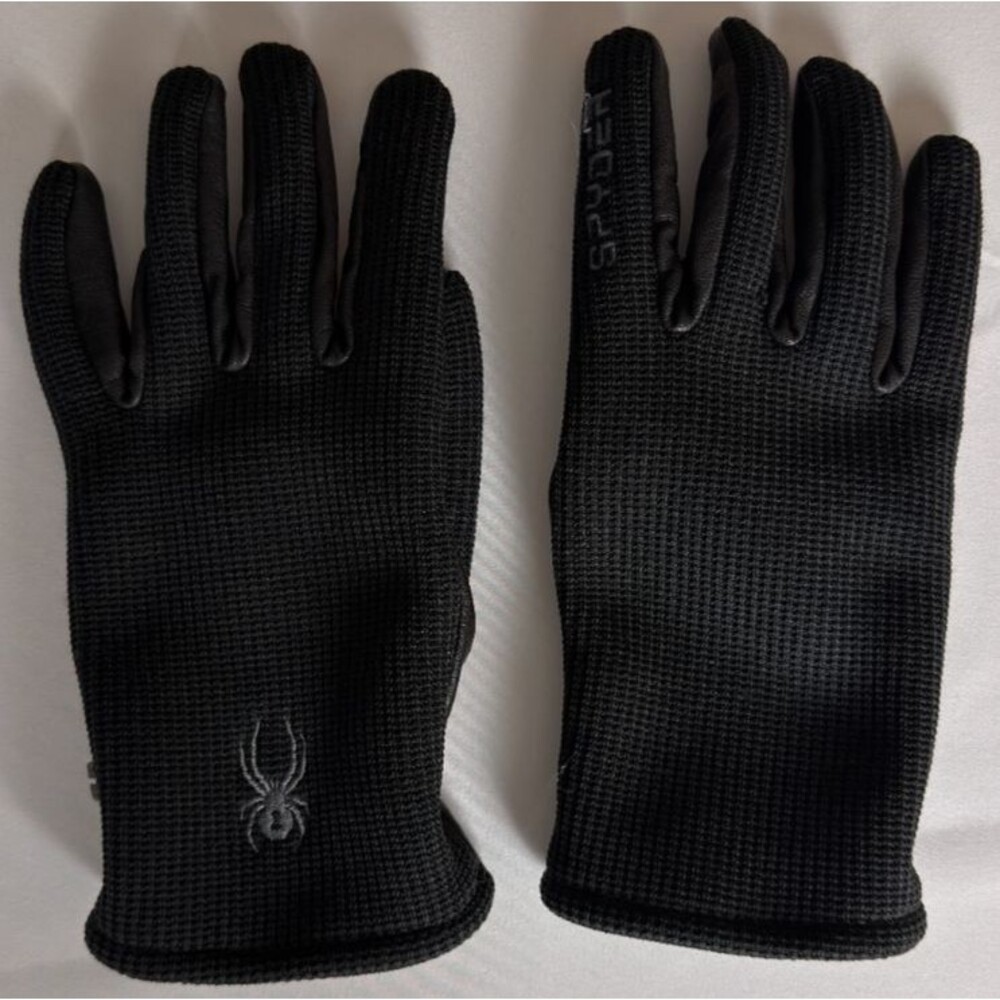 Spyder Black Knit Leather Palm Winter Gloves Approx Medium Unisex Stretch